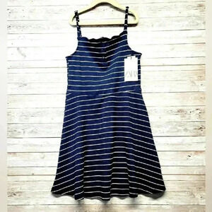 Zara Girls Navy Blue White Stripe Ribbed Dress Size 8 NWT